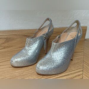 Giuseppe Zanotti Silver Croc-Embossed Slingback Heels